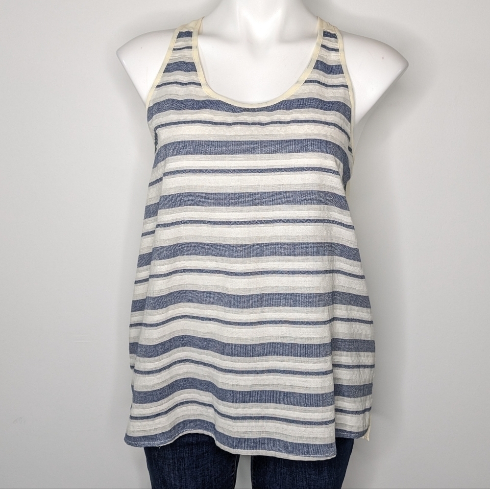 ✨3/$15 The Impeccable Pig blue cream striped tank top M